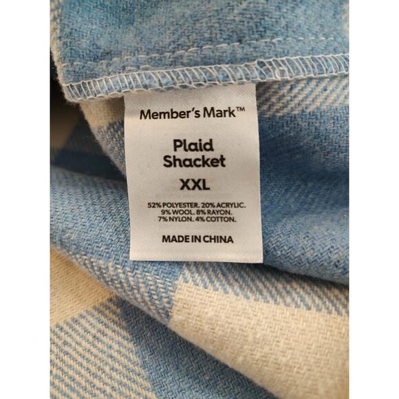 Member's Mark Woman's Blue-White Plaid Button Front Shacket Size XXL Pockets - Picture 6 of 7